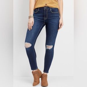 Vigoss Classic Ace High Rise Dark Destructed Skinny Blue Jeans Size 27 NEW